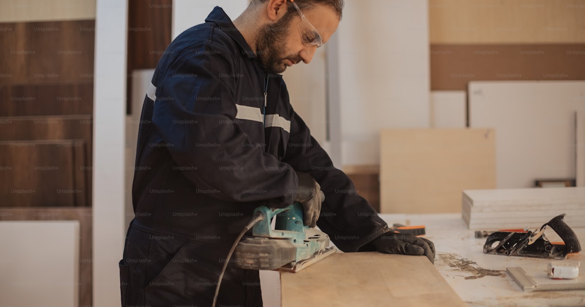 Power tools workshop with professional equipment for comparison