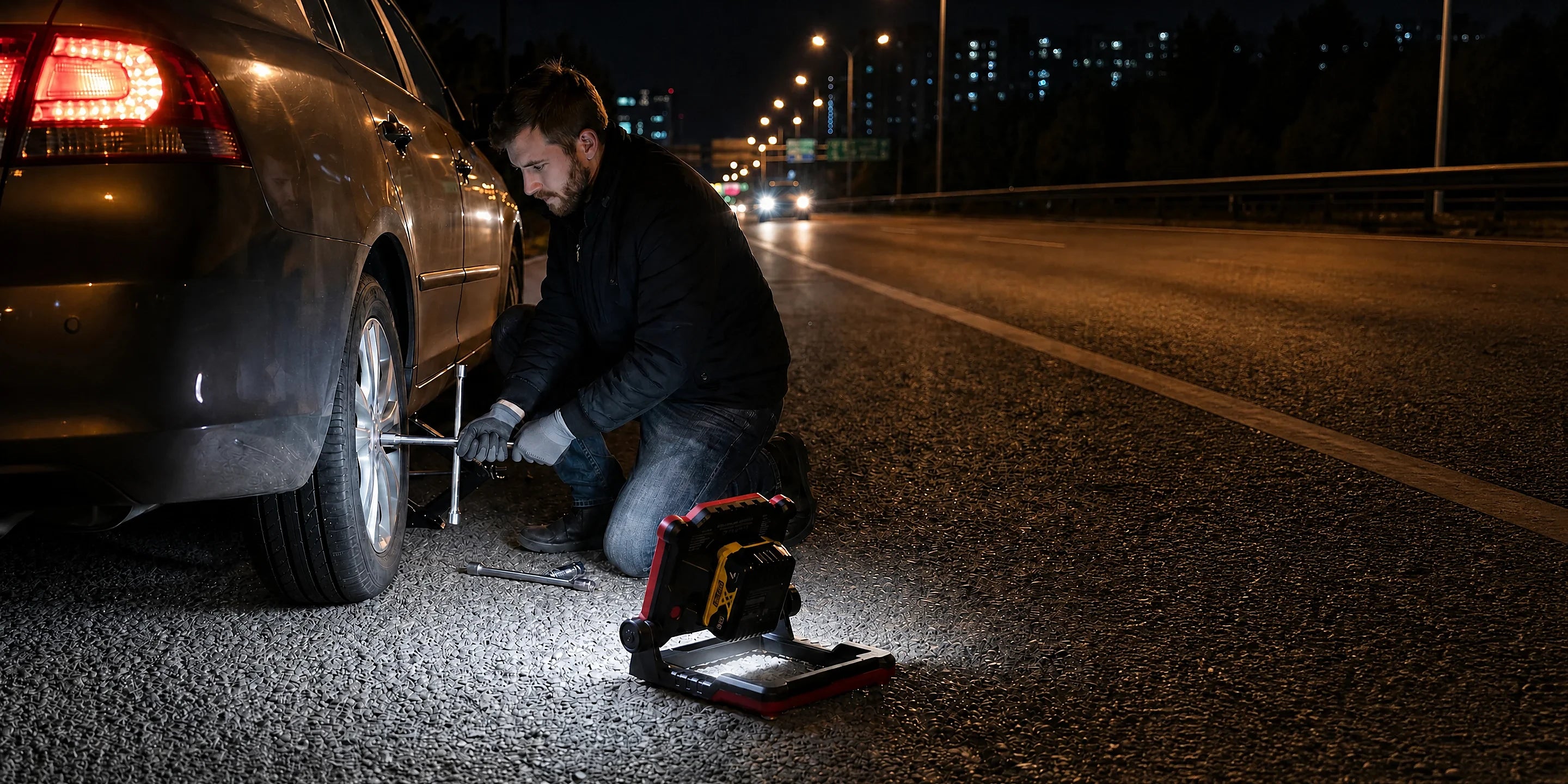 DY-363B lighting a roadside tire change at night