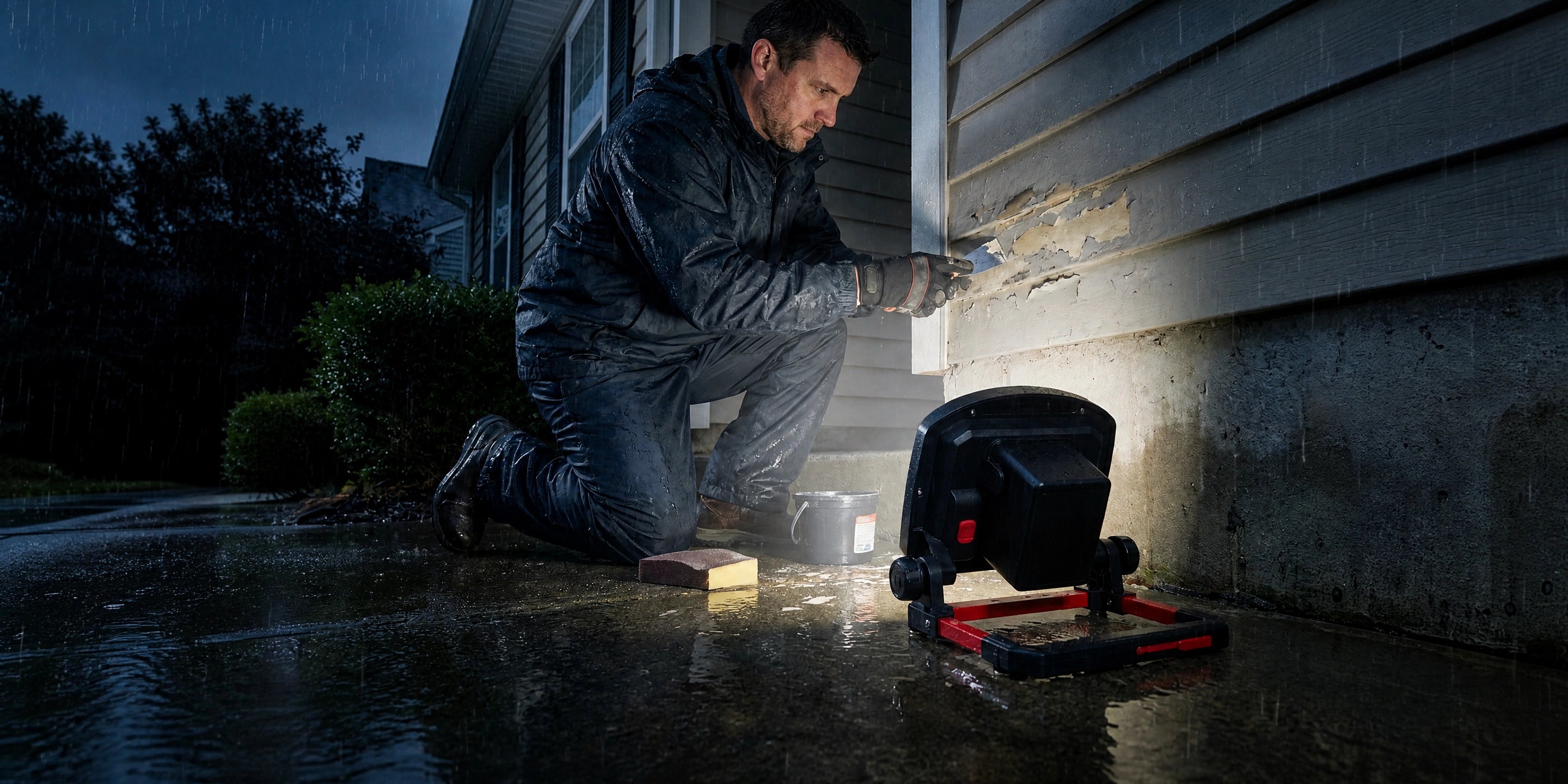 DY-363D lighting a siding job in the rain