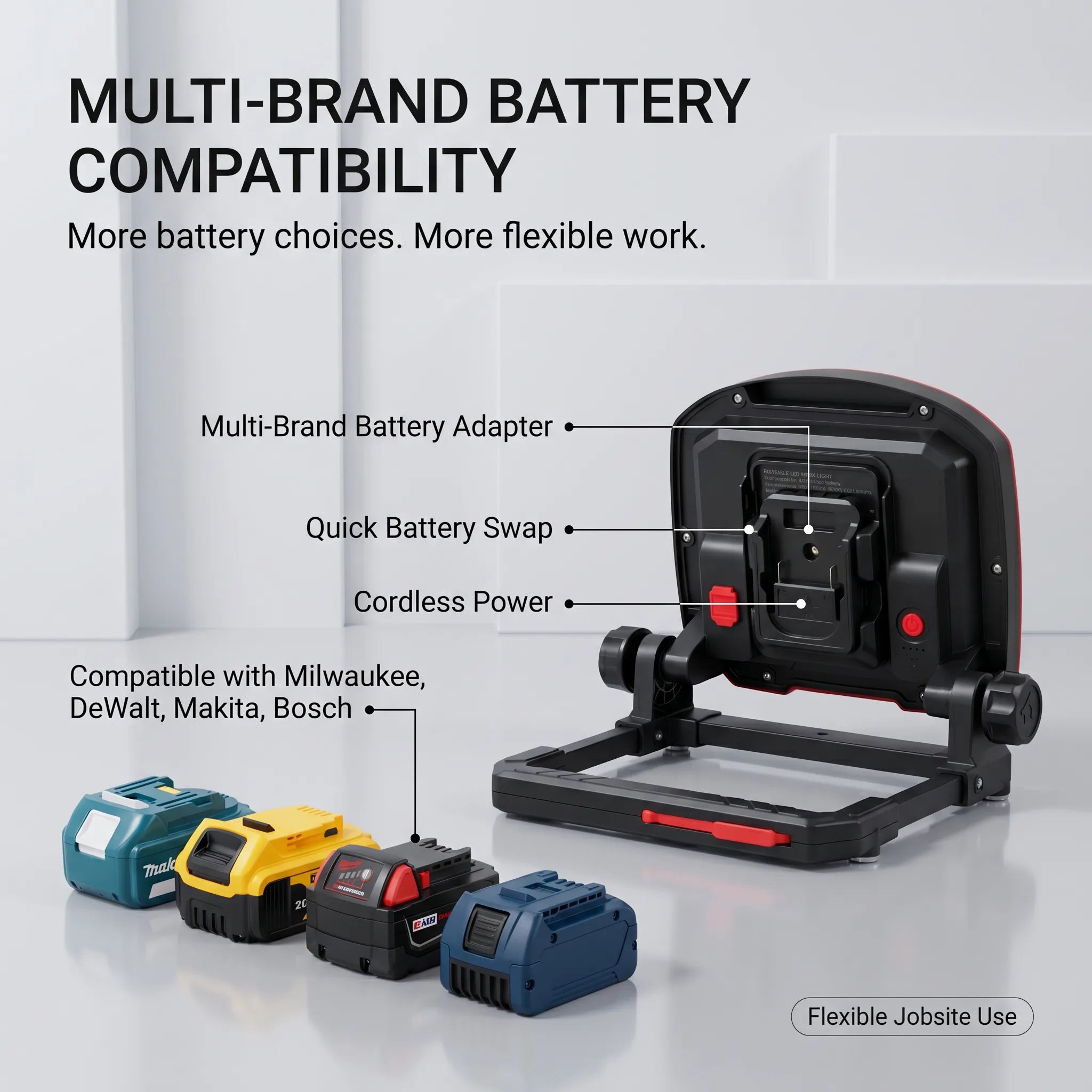 DY-363D multi-brand battery compatibility: DEWALT, MILWAUKEE, MAKITA, BOSCH packs