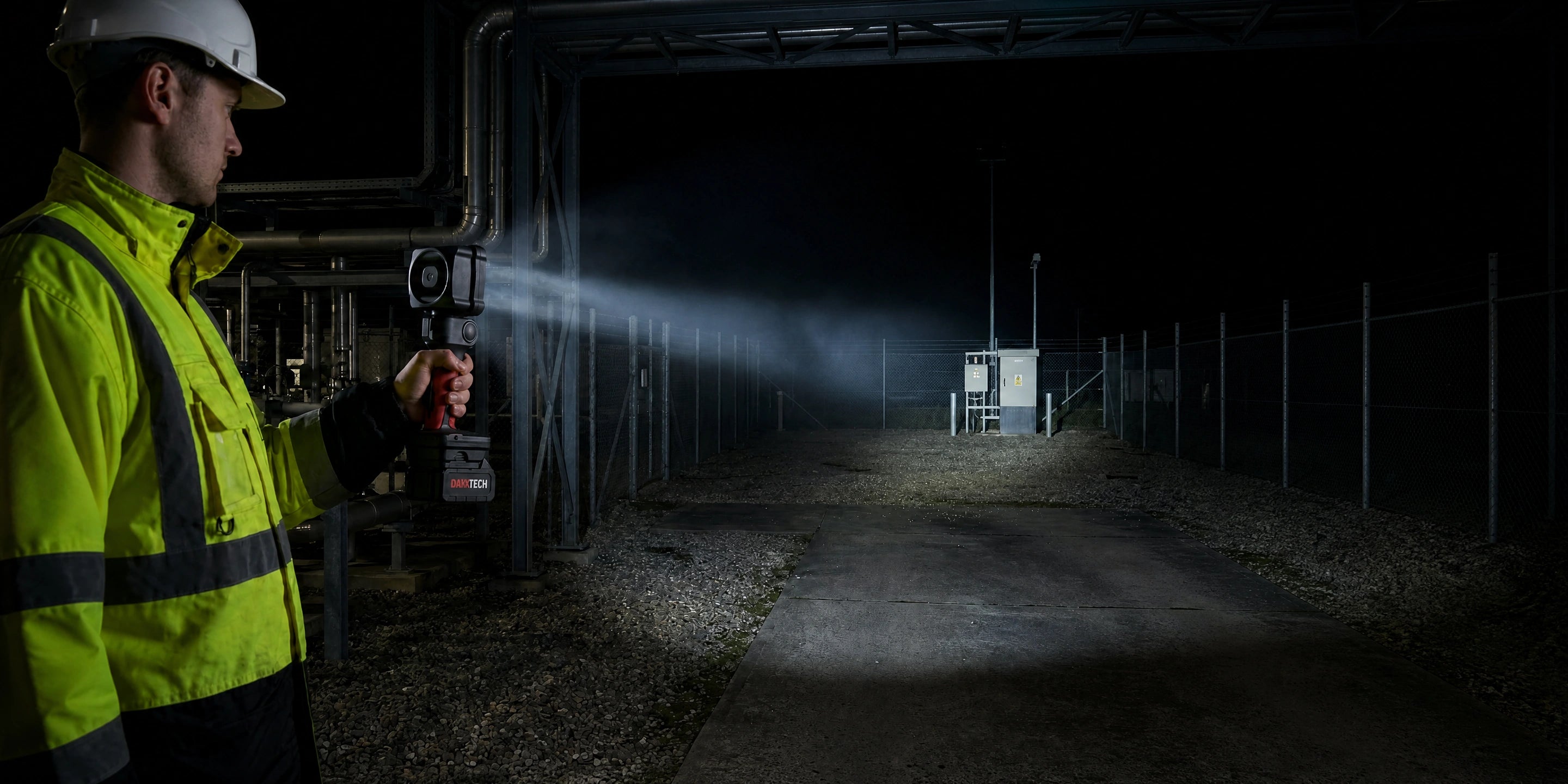 DY-363Z throwing a tight long-distance spot beam across a dark perimeter