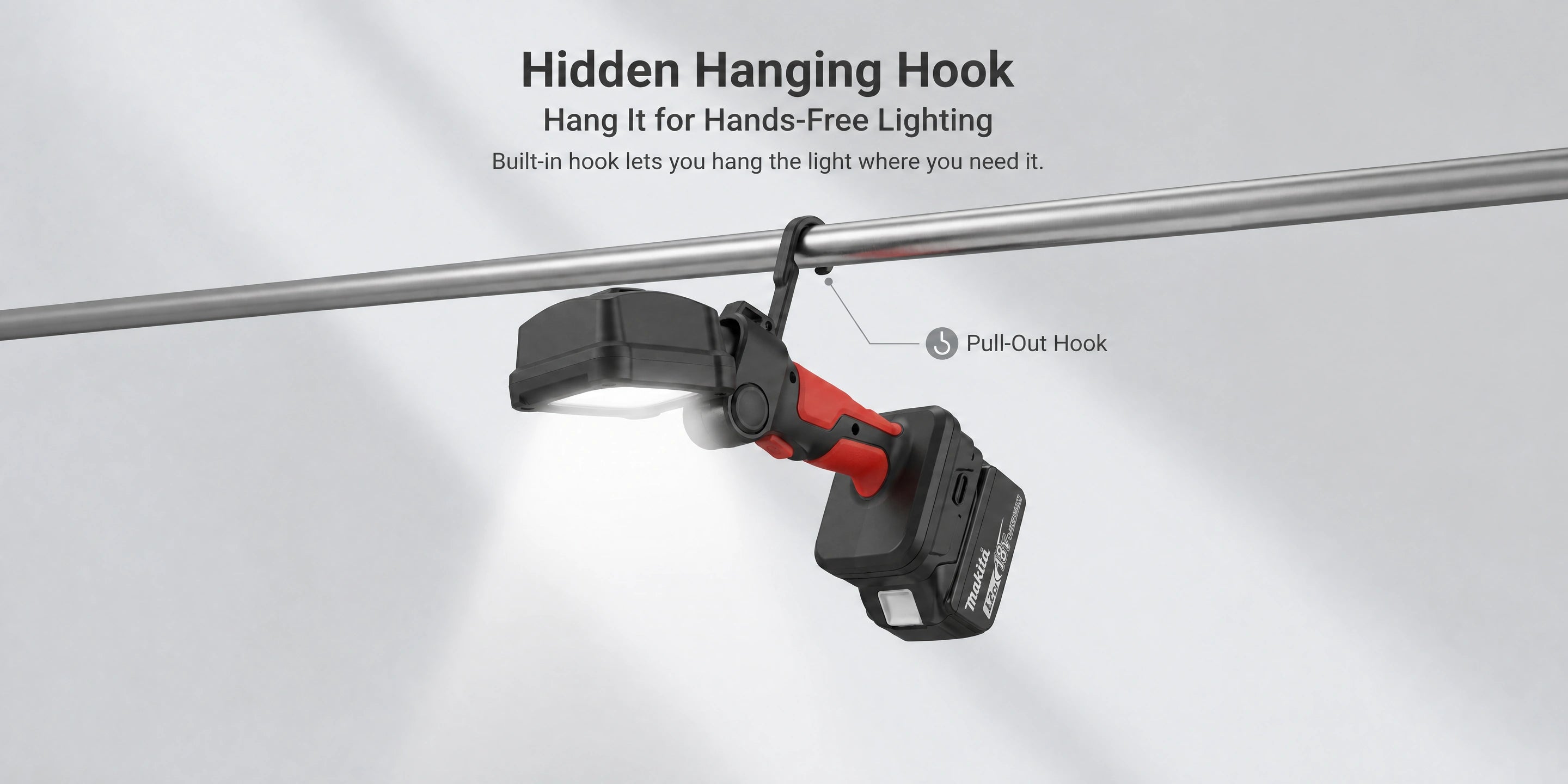 DY-363Z built-in fold-out hook detail — hang it and free both hands