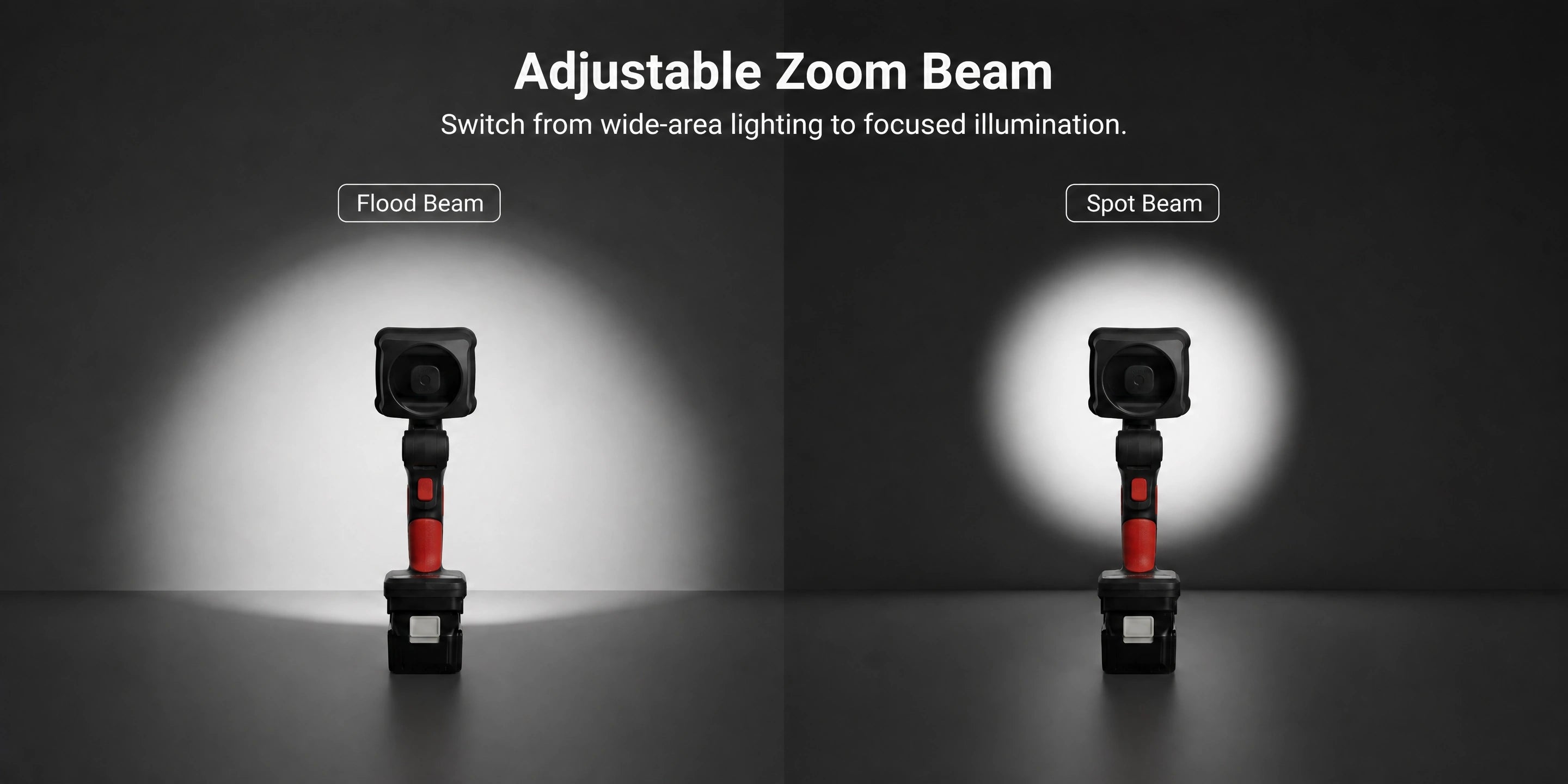 DY-363Z zoom beam: tight spot to wide flood, stepless adjustment with a twist of the collar