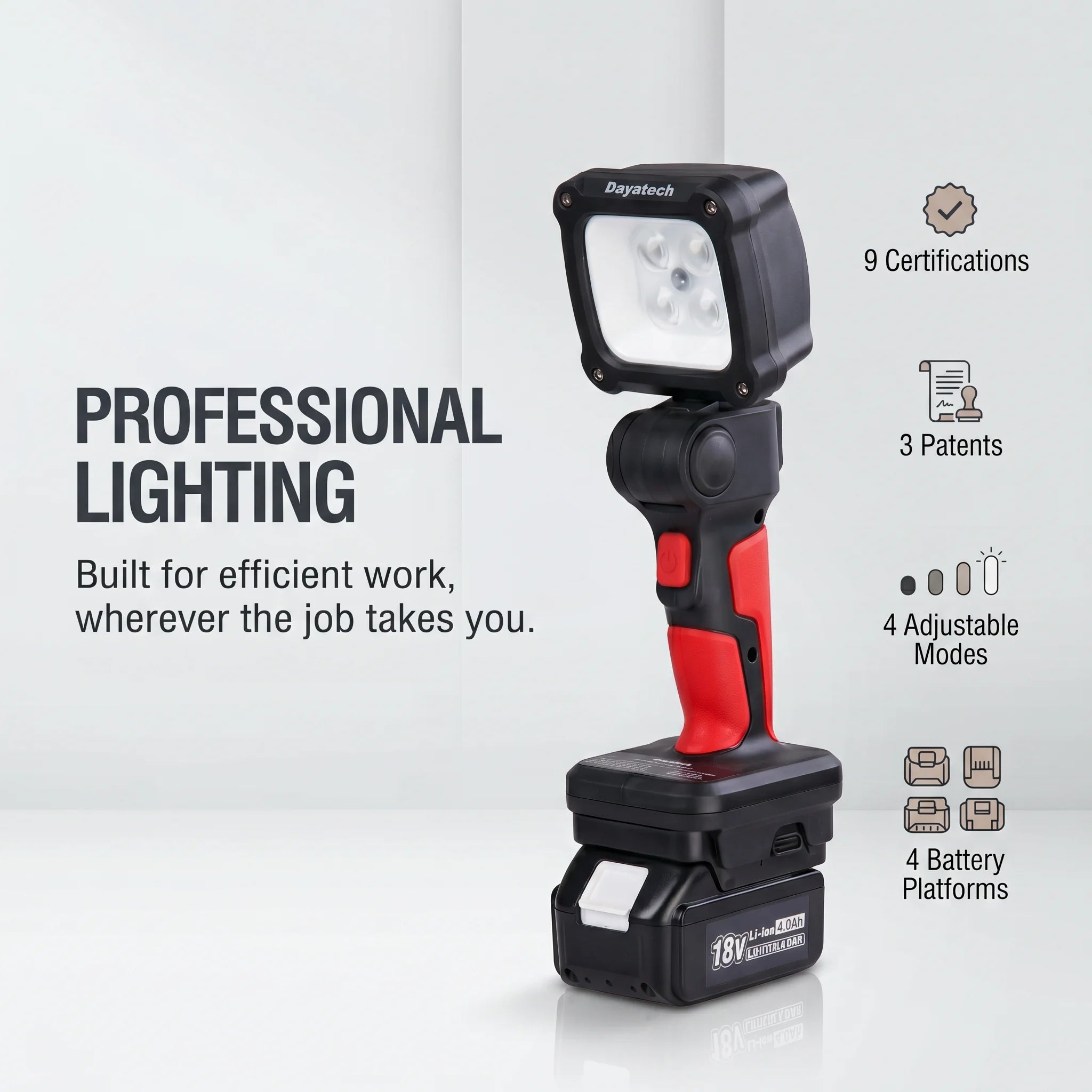 DAYATECH DY-363Z zoomable handheld work light, premium hero view
