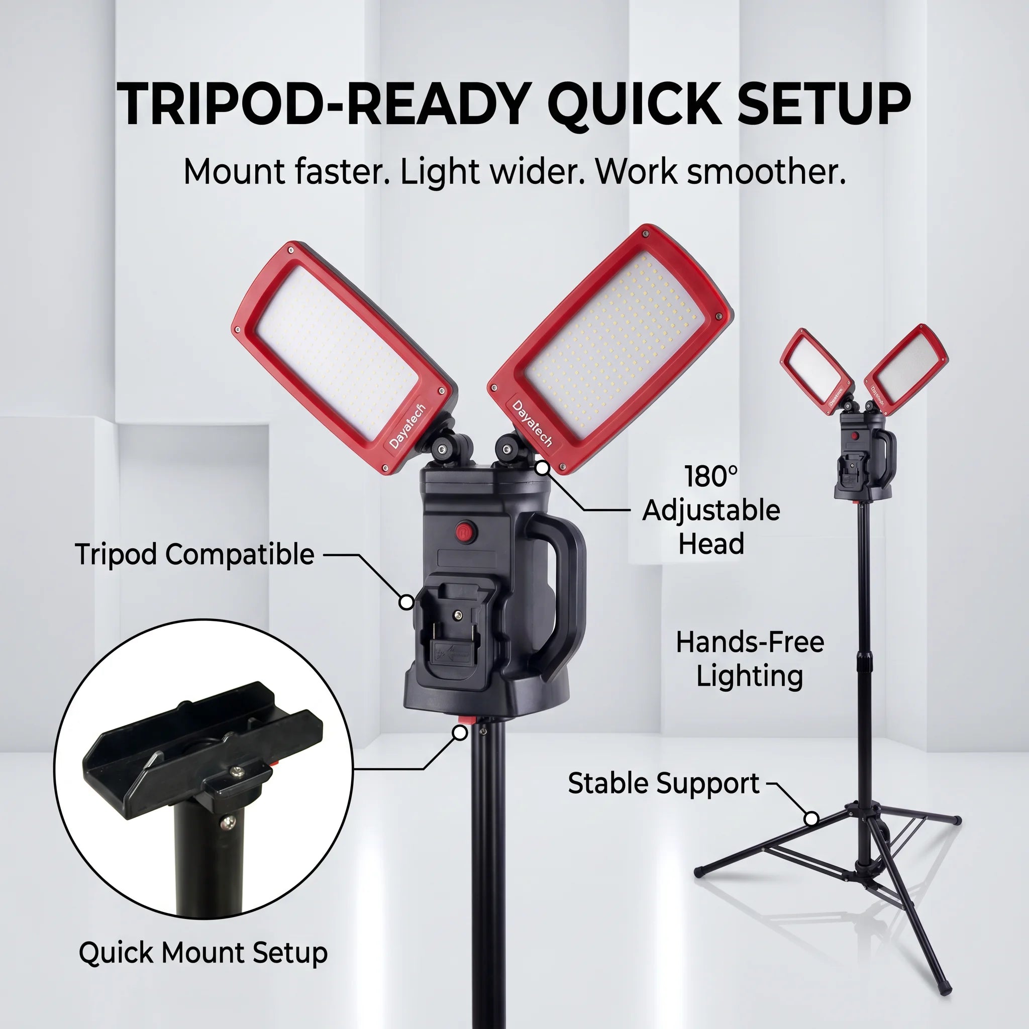DY-368 quick-mount tripod setup: align, attach, lock