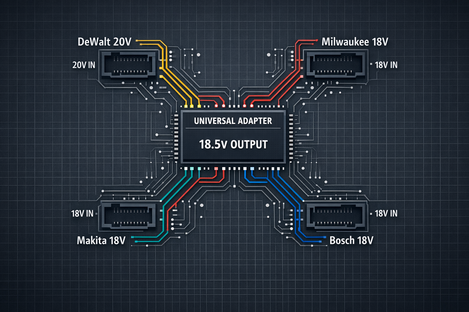 UniPower™ · Universal Battery Compatibility engineering diagram